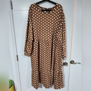Joe Fresh Long Sleeve Dress in Brown and White